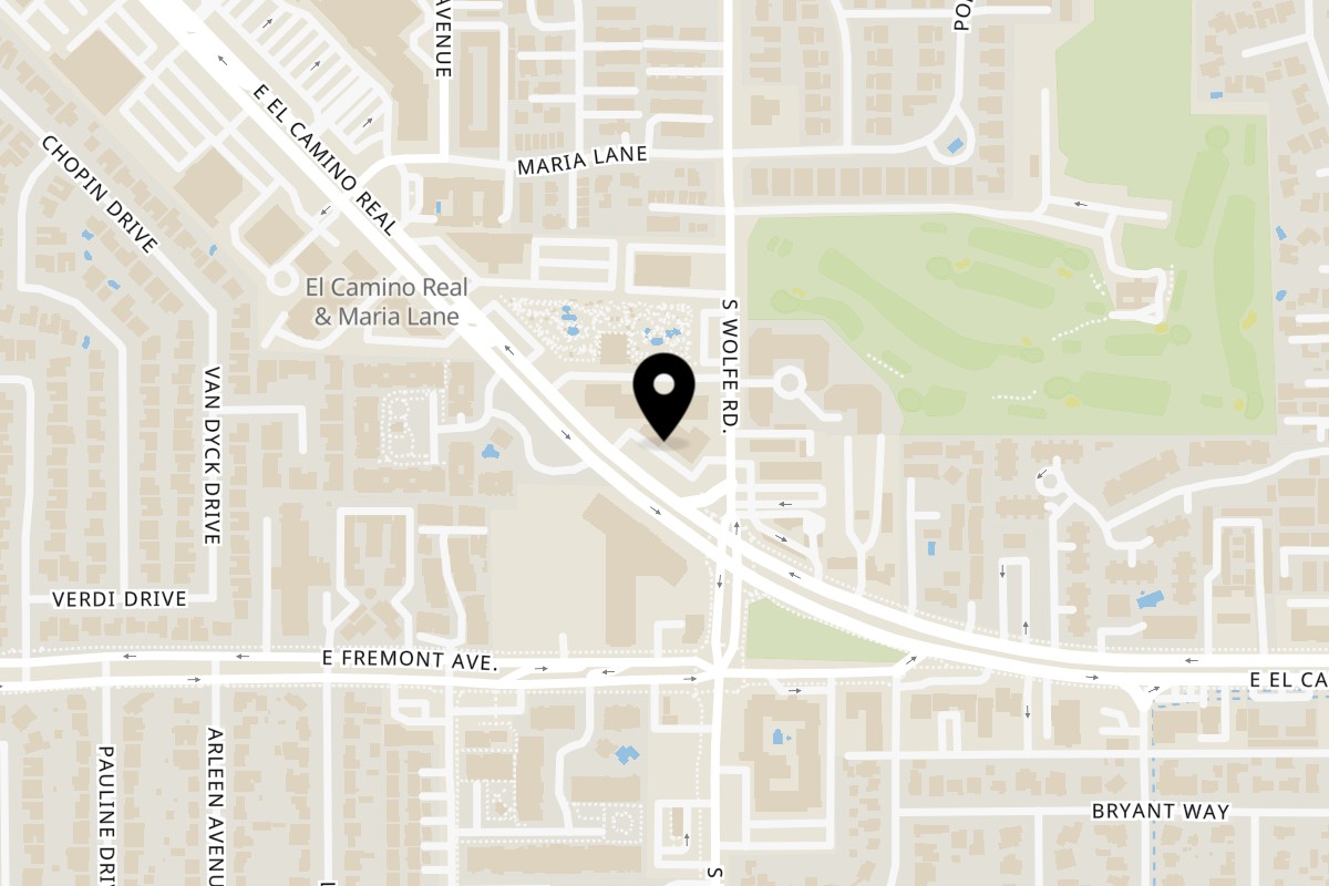 Map showing the location of Chaat House Sunnyvale Wolfe on 889 E El Camino Real in Sunnyvale